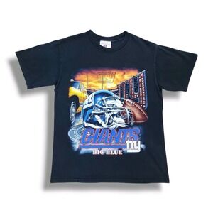 Vintage NFL NEW YORK Giants Big Blue Large Graphic Black Y2k T-Shirt Men's M